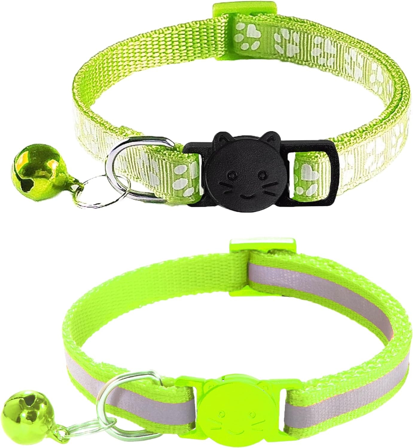 2 Pack Breakaway Cat Collars with Bells, Reflective Design and Claw Print Design, Safety Buckle Kitten Collars Adjustable from 7.5 to 12.5 Inches (Sky Blue)