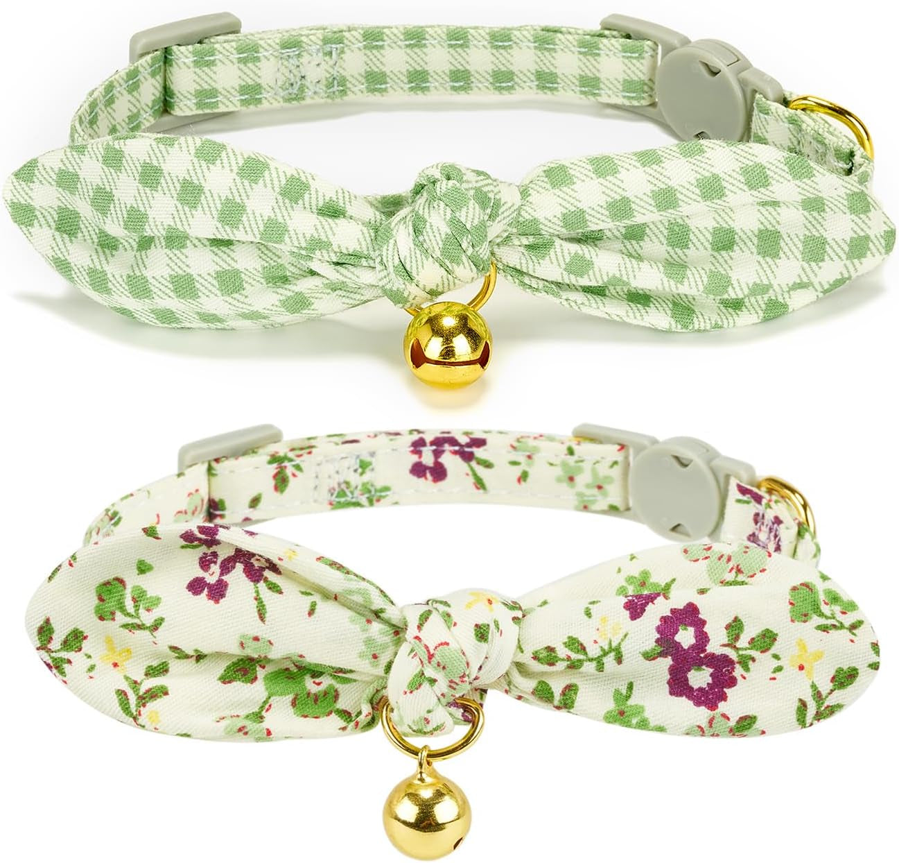 Cotton Bowtie Cat Collar with Bell 2 Pack Adjustable Breakaway Kitten Collars with Removeable Bow Pink Girl Cat Collars