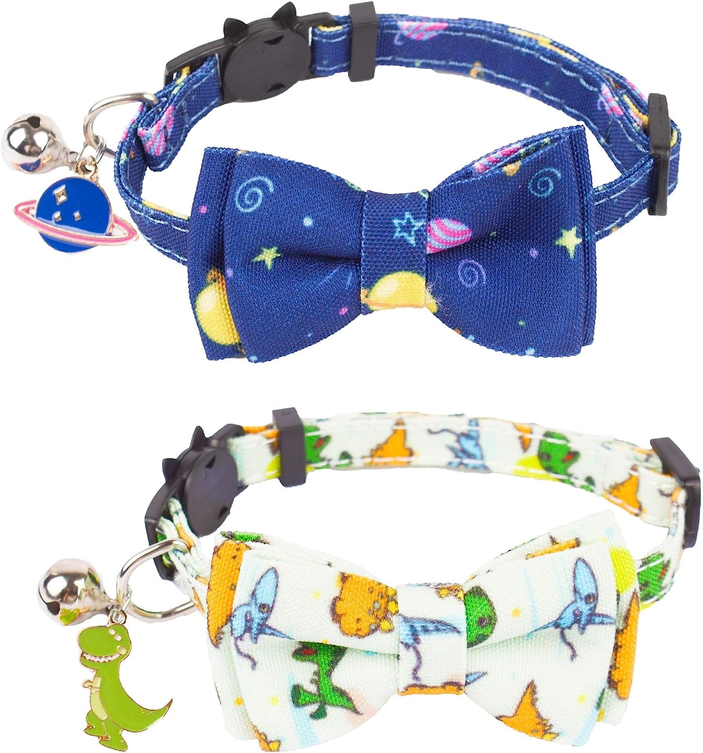 St. Patrick'S Day Cat Collars with Bow Bell, Green Shamrock Pattern Kitten Collar with Removable Bowtie, Pet St Patricks Collars for Cats Kittens (St. Patrick'S Day)