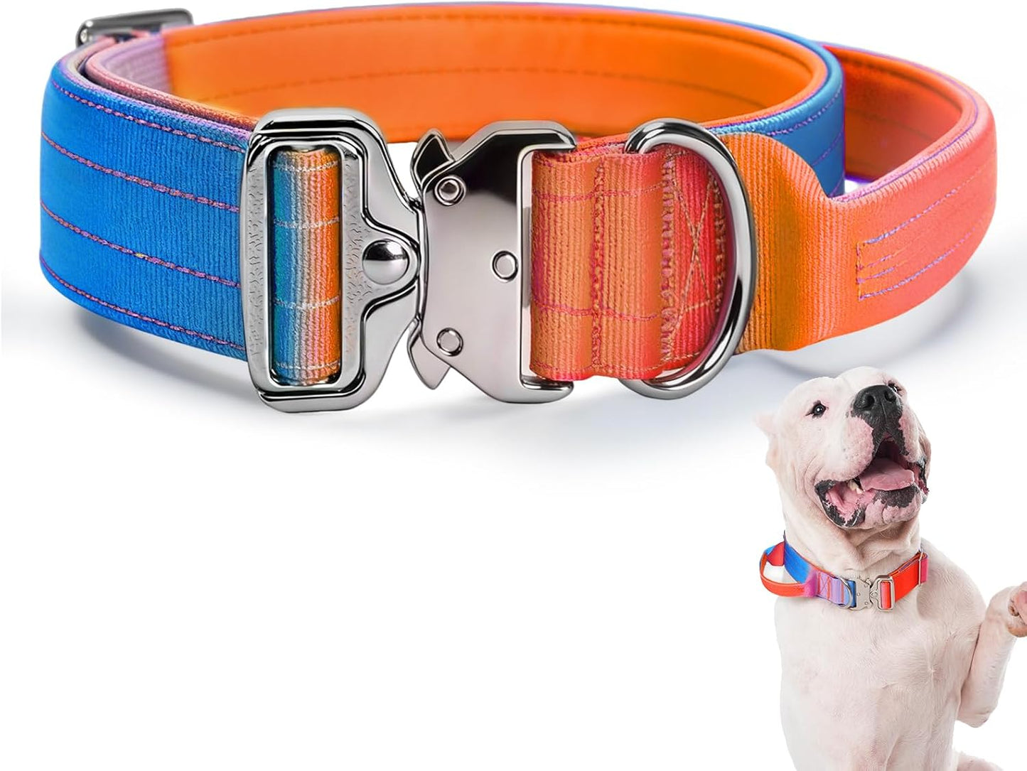 Tactical Dog Collar, Adjustable Heavy Duty Dog Collar with Handle Soft Neoprene Padded Training Collar with Quick Release Metal Buckle for Large Dogs (Gradient Pink, L)