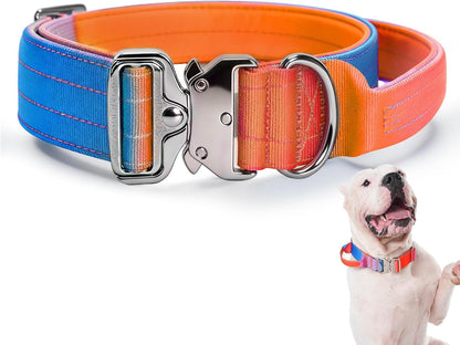 Tactical Dog Collar, Adjustable Heavy Duty Dog Collar with Handle Soft Neoprene Padded Training Collar with Quick Release Metal Buckle for Large Dogs (Gradient Pink, L)