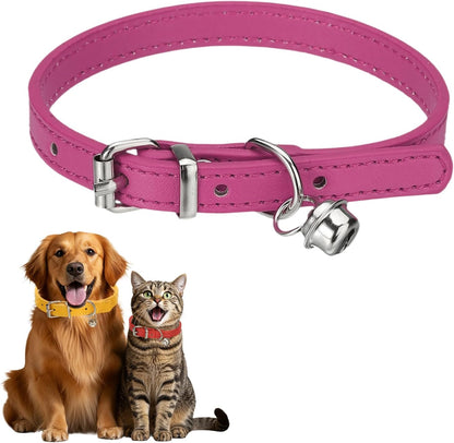 Dog Collar with Bell, Pu Leather Cat Collars Pet Basic Soft Padded Adjustable Buckle, 14.5" (Blue, 1 Pcs), Intended for Teacup/Little Dog/Kitten Cats/Small Animals