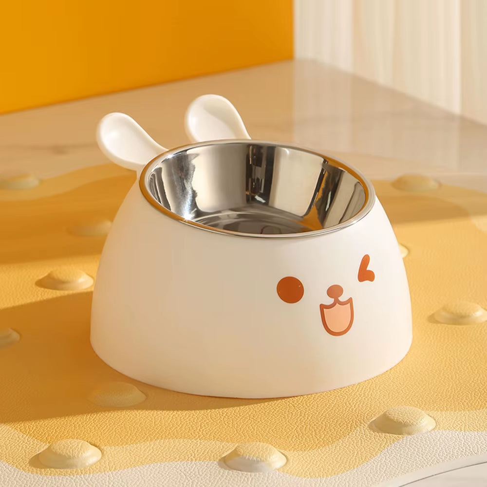 Cute Rabbit Ear Elevated Cat Bowl - Stainless Steel Dog & Cat Food/Water Bowl, Anti-Slip Pet Feeding Dish,