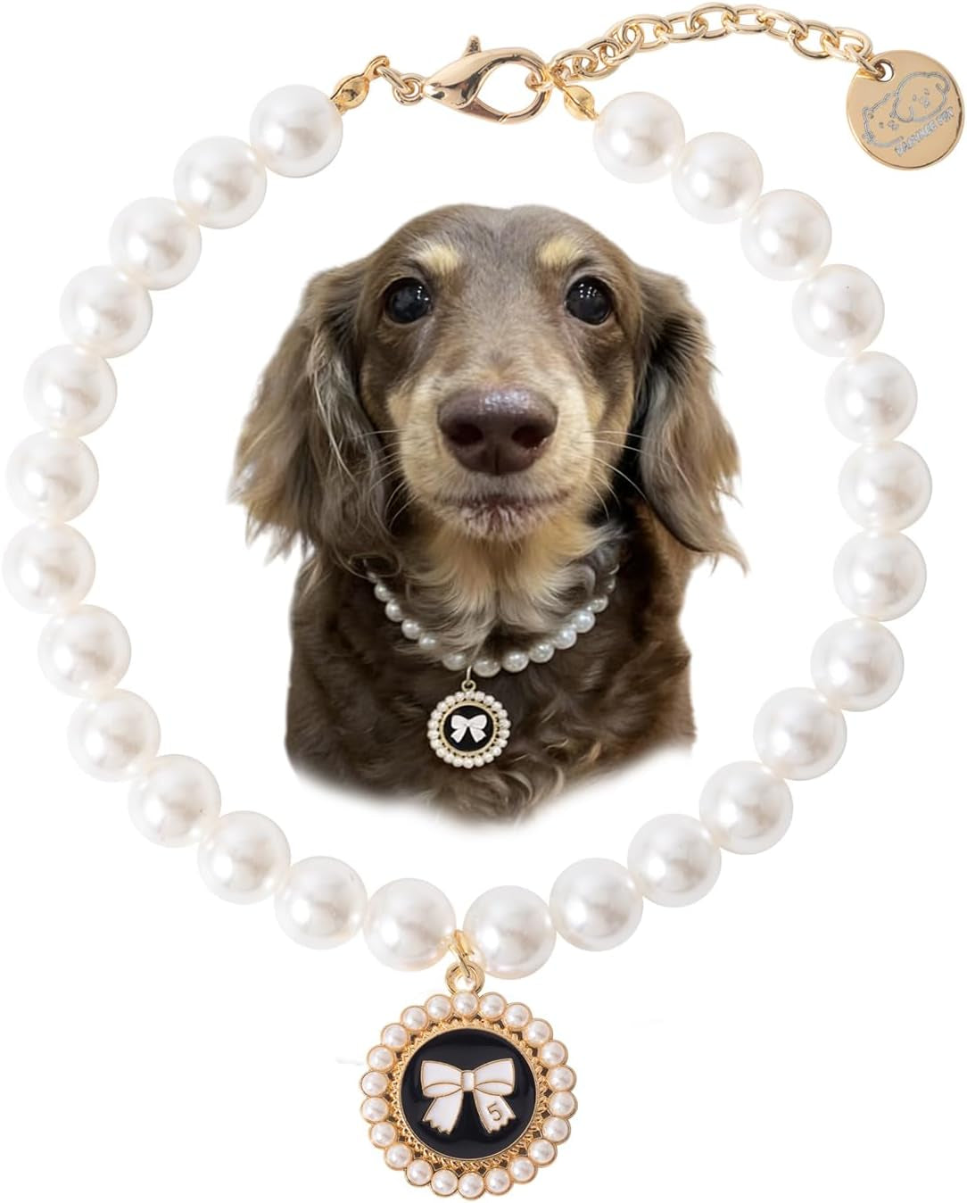 Pet Pearl Collar Adjustable Cat Dog Necklace Pendant Dog Chain Jewelry Cute Collar Puppy Accessories (Bagua, Medium)