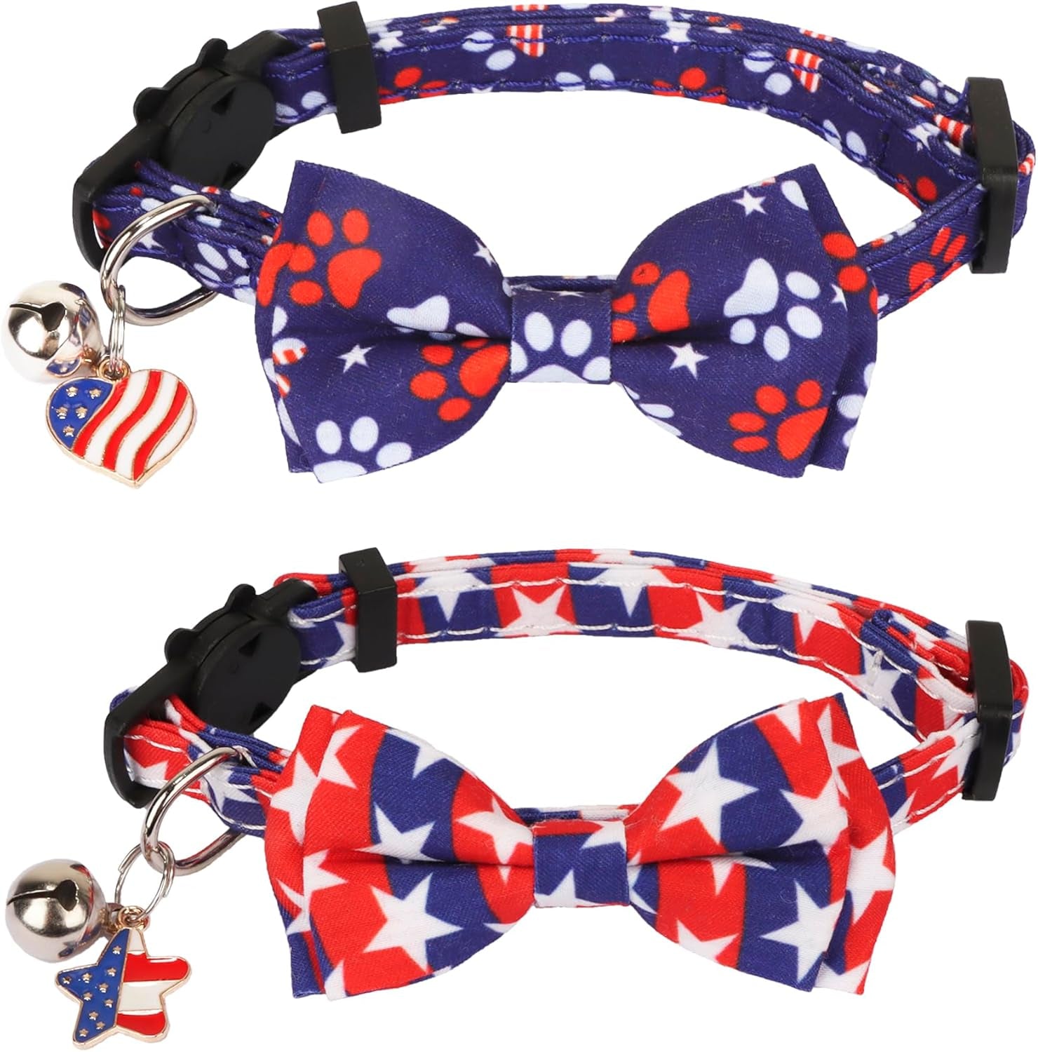 St. Patrick'S Day Cat Collars with Bow Bell, Green Shamrock Pattern Kitten Collar with Removable Bowtie, Pet St Patricks Collars for Cats Kittens (St. Patrick'S Day)