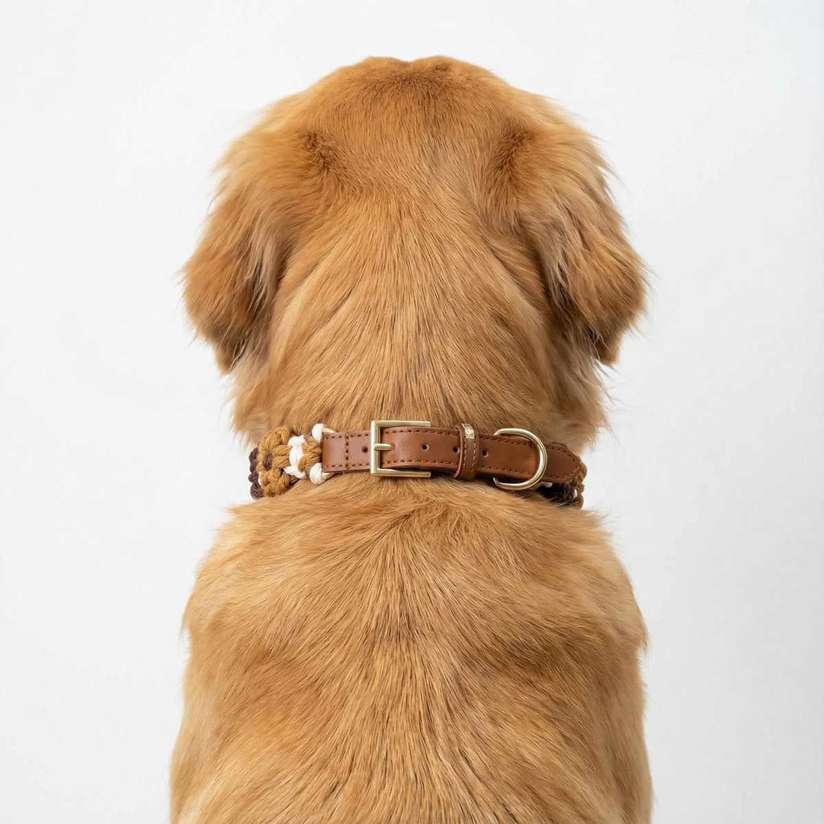 Chic Hand-Knitted Flower Dog Collar - Durable Leather with Adjustable Metal Buckle for All Sizes (Brown, L 15-19In)
