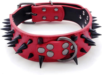 Spiked Studded Dog Collar, PU Leather Dog Collar, Adjustable Pet Collars for Medium or Large Breed Pet (L, Gold Brown2)