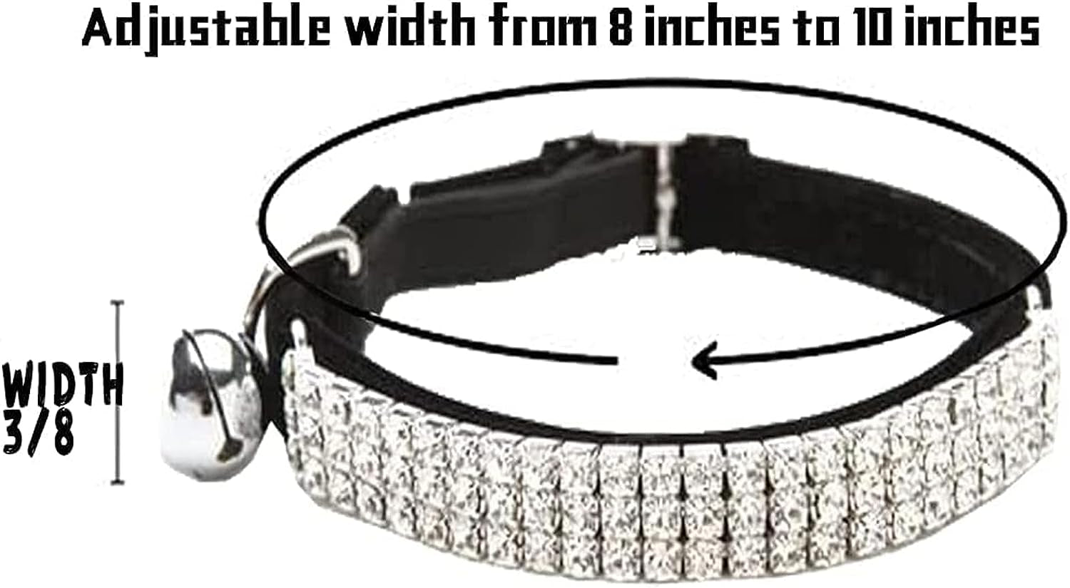 Soft Velvet Safe Cat Adjustable Collar Bling Diamante with Bells,11 Inch for Small Dogs and Cats (Black)