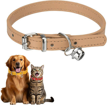Dog Collar with Bell, Pu Leather Cat Collars Pet Basic Soft Padded Adjustable Buckle, 14.5" (Blue, 1 Pcs), Intended for Teacup/Little Dog/Kitten Cats/Small Animals
