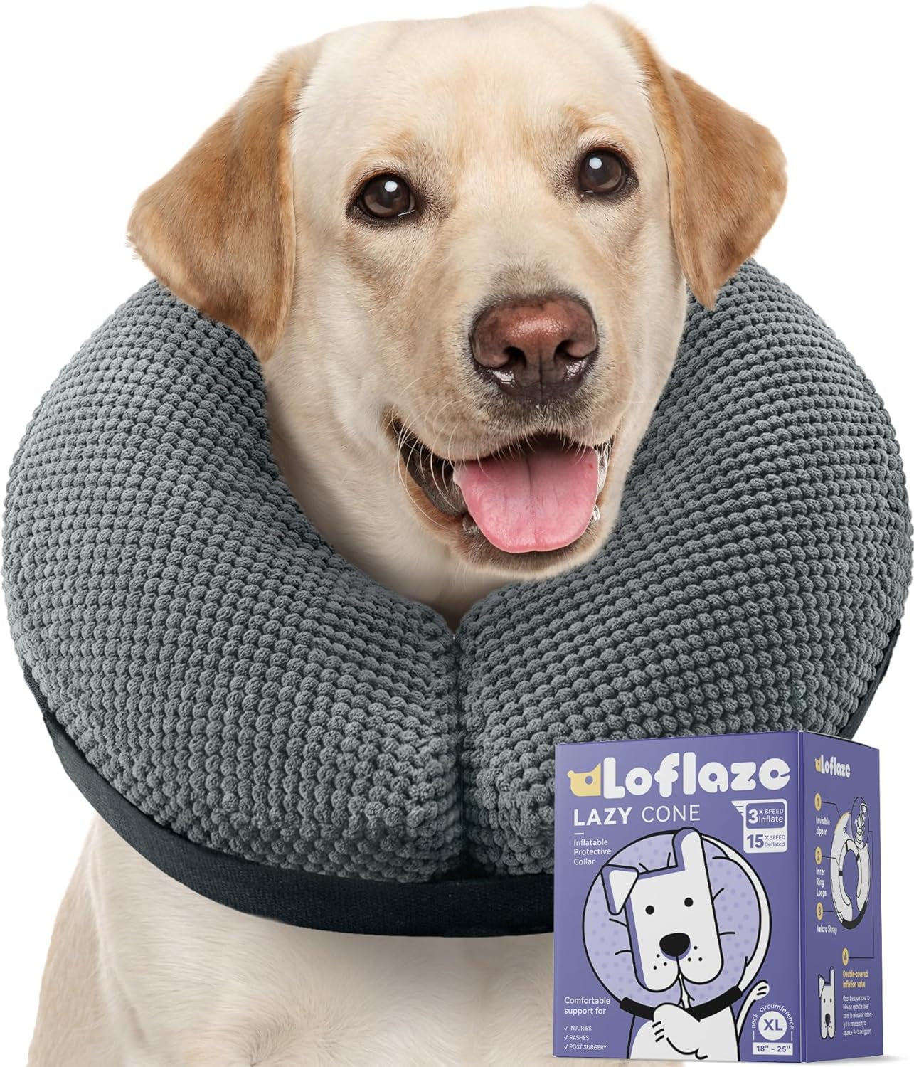 Soft Inflatable Dog Cone for Large Medium Small Dogs Cats - Neck Donut, E Collar Alternatives for Recovery