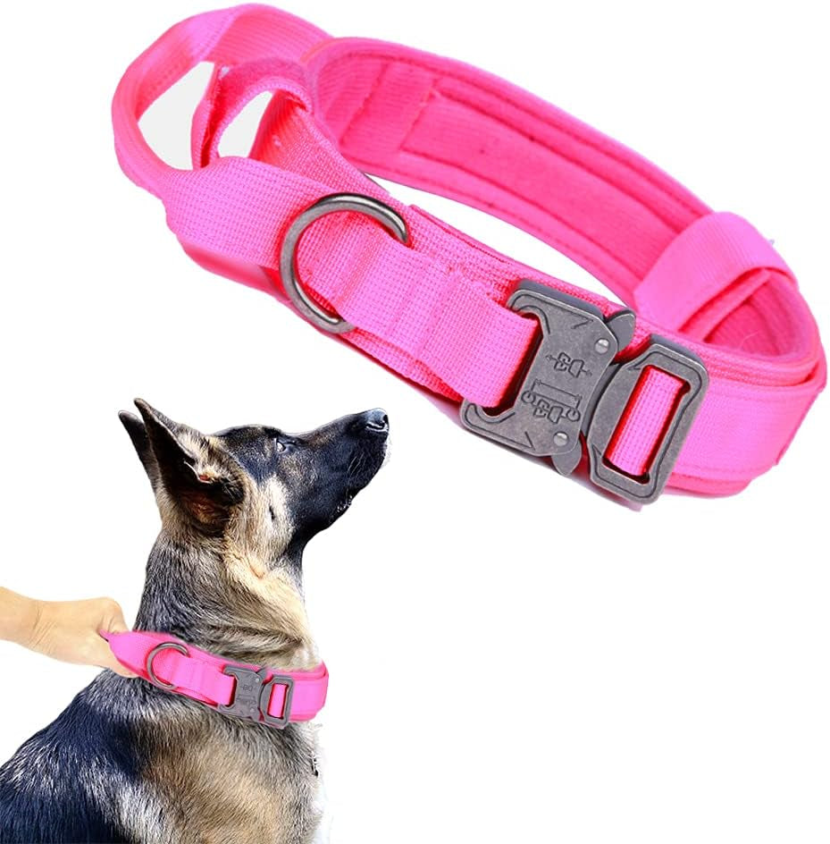 Tactical Dog Collar Adjustable Military Nylon Dog Collar with Control Handle and Heavy Duty Metal Buckle for Medium and Large Dogs (Brown,M)