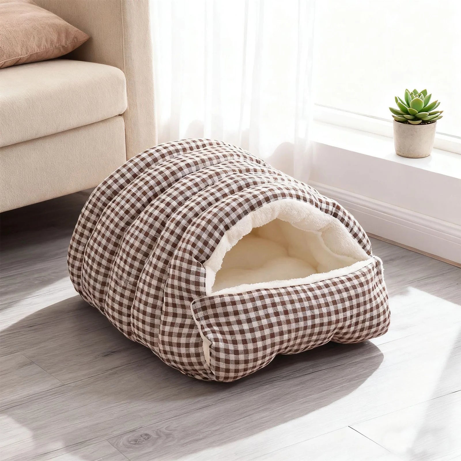 Winter Warm Closed Pet Bed - Removable & Washable Fluffy Padded Nest for Dogs & Cats - Thickened Fleece Pet Mat with Enclosed Design for Cold Weather Comfort, 11.81*11.81*7.87In, Gray