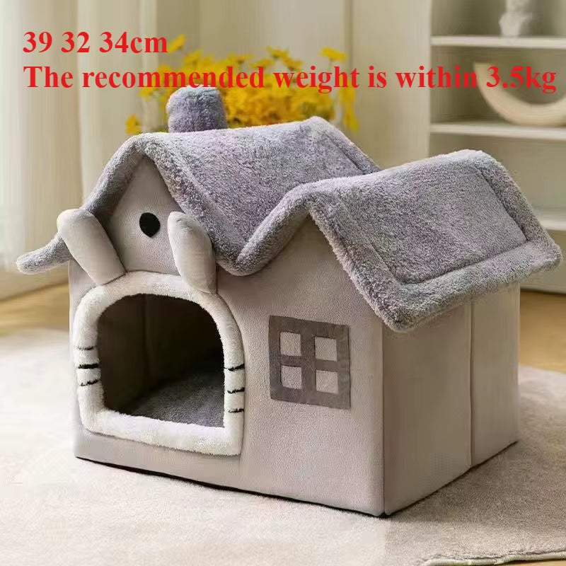 3Kgfoldable Puppy House Small Dog Kennel Bed Mat Winter Cat Warm Bed Nest Pet Double Roof House Basket Pet Puppy Cave Sofa