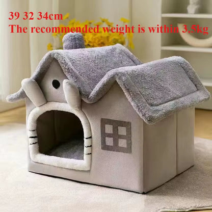 3Kgfoldable Puppy House Small Dog Kennel Bed Mat Winter Cat Warm Bed Nest Pet Double Roof House Basket Pet Puppy Cave Sofa