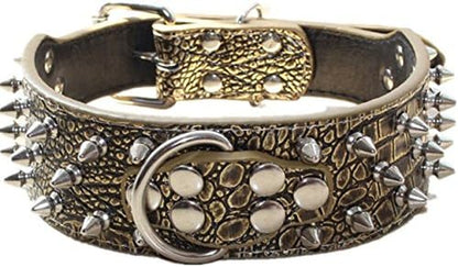 Spiked Studded Dog Collar, PU Leather Dog Collar, Adjustable Pet Collars for Medium or Large Breed Pet (L, Gold Brown2)