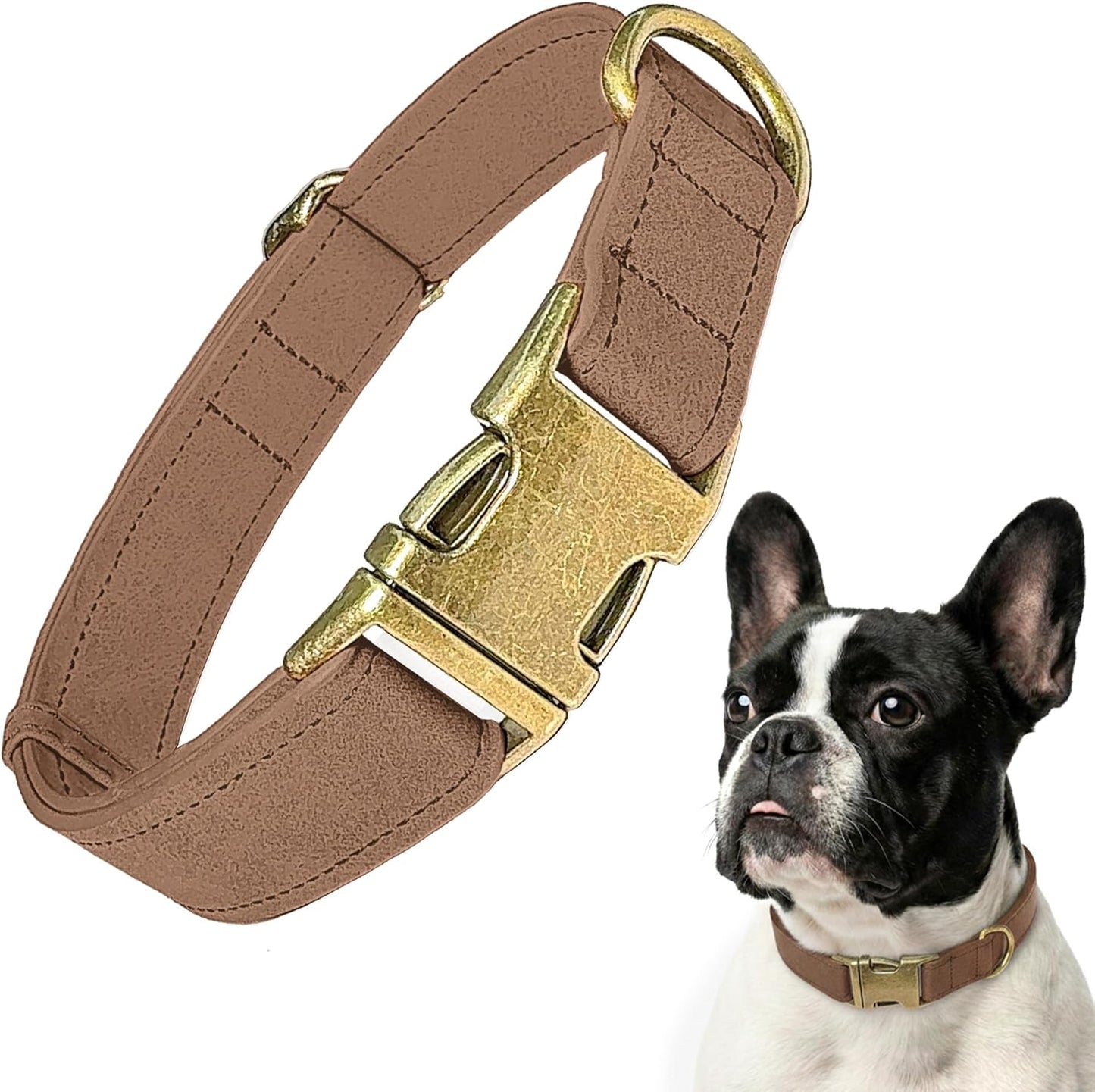 Leather Dog Collar – Durable Faux PU Leather Dog Collar for Small Medium Large Dogs, Adjustable Pet Collar with Metal Buckle (Brown, S)