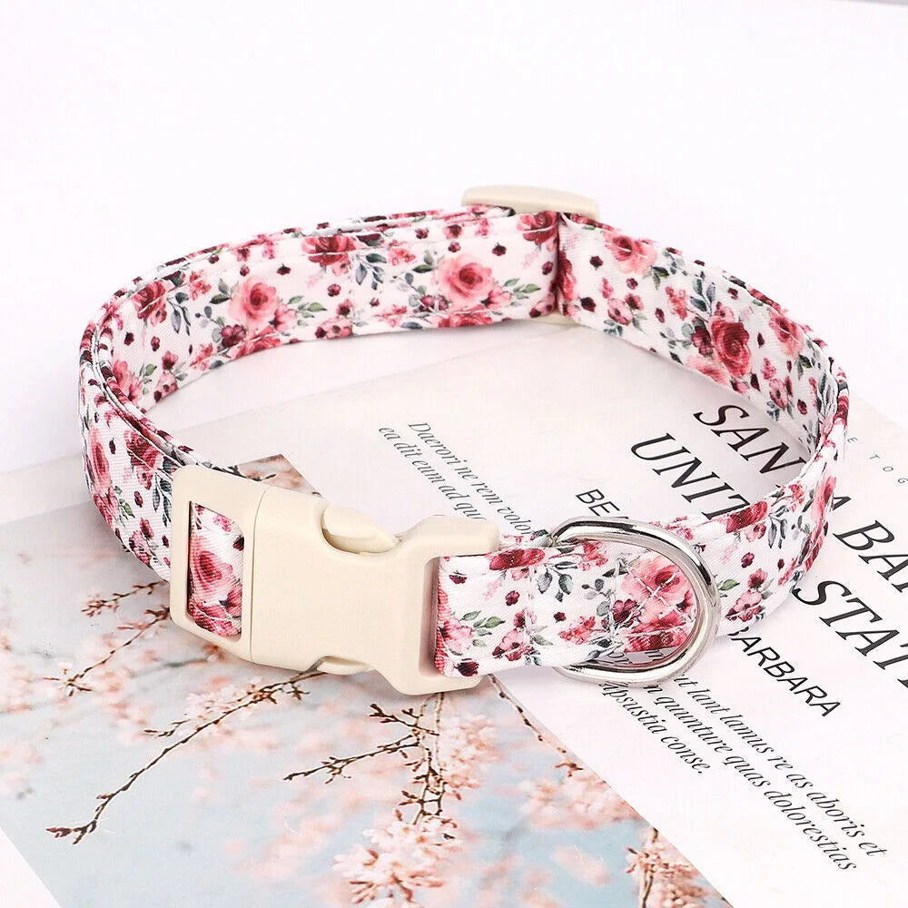 Floral Nylon Dog Collars with Quick Fit Buckle Adjustable for Girl Small Medium Large Dogs