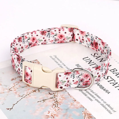 Floral Nylon Dog Collars with Quick Fit Buckle Adjustable for Girl Small Medium Large Dogs