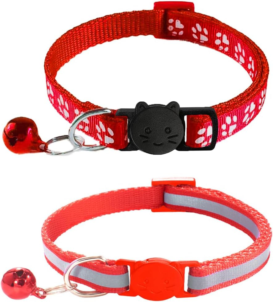 2 Pack Breakaway Cat Collars with Bells, Reflective Design and Claw Print Design, Safety Buckle Kitten Collars Adjustable from 7.5 to 12.5 Inches (Sky Blue)
