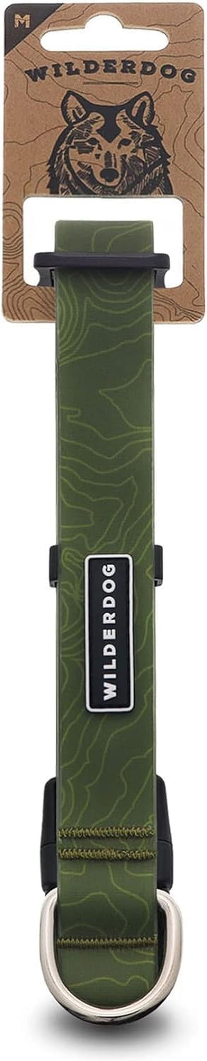 Waterproof Dog Collar - Repels Water & Dirt - Medium 13"-18" - Olive