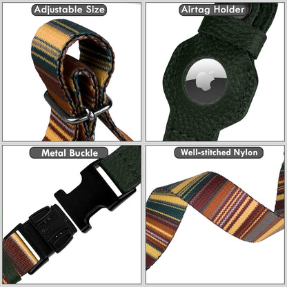 Airtag Dog Collar with Metal Buckle - Printed Nylon Soft Leather Dog Collar with Apple Airtag Holder - Secure Tracking GPS Pet Collars for Girl Boy Small Large Dogs (L, 17"-21" Neck Fit, Striped)