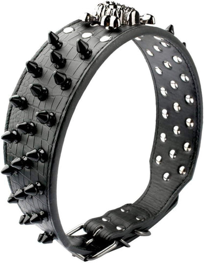Spiked Studded Dog Collar, PU Leather Dog Collar, Adjustable Pet Collars for Medium or Large Breed Pet (L, Gold Brown2)