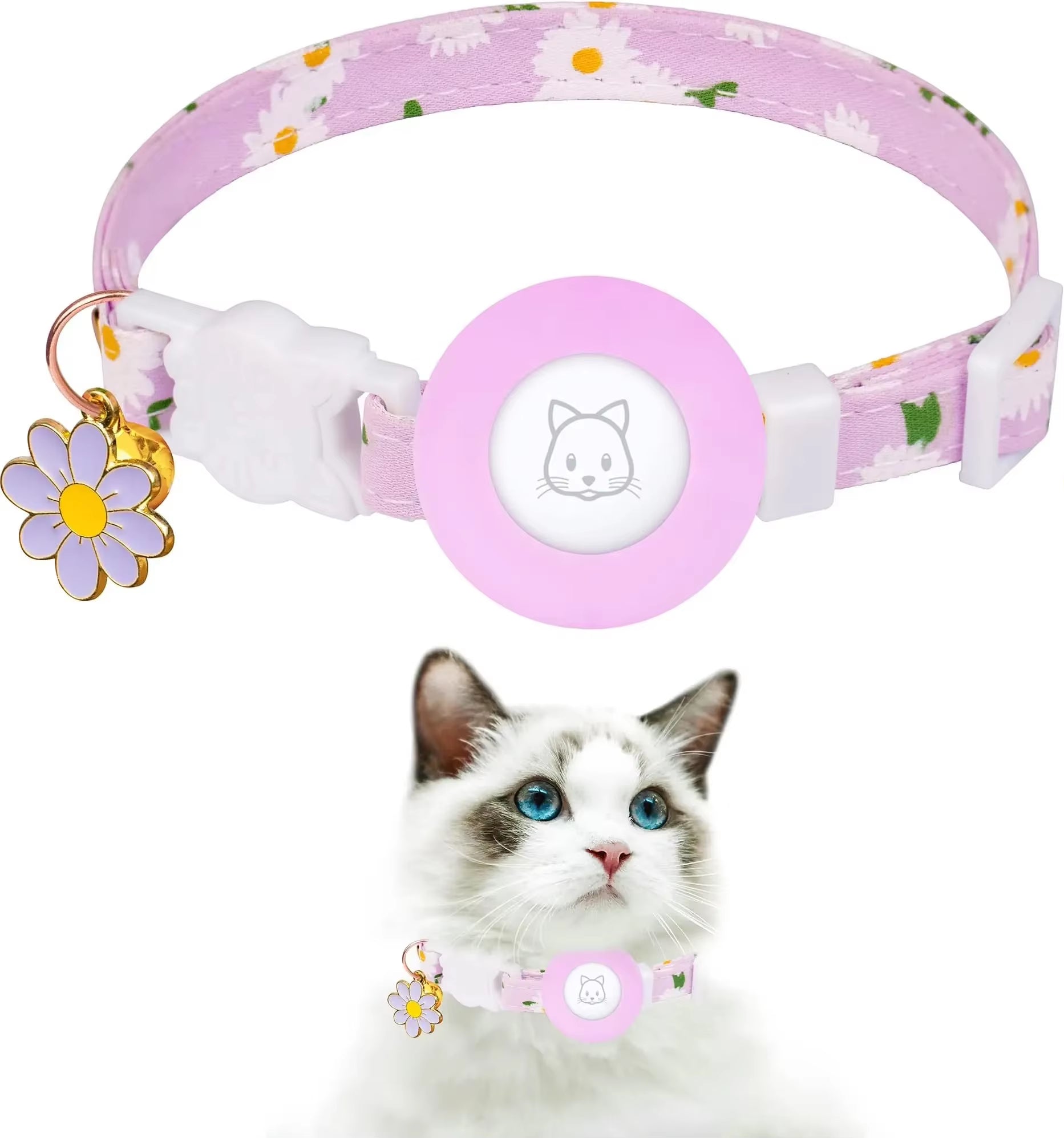 Airtag Case Cat Collar Kitten with Bells and Flower Charm Tracker Adjustable Collars for Kitties and Puppies anti Lost Locator