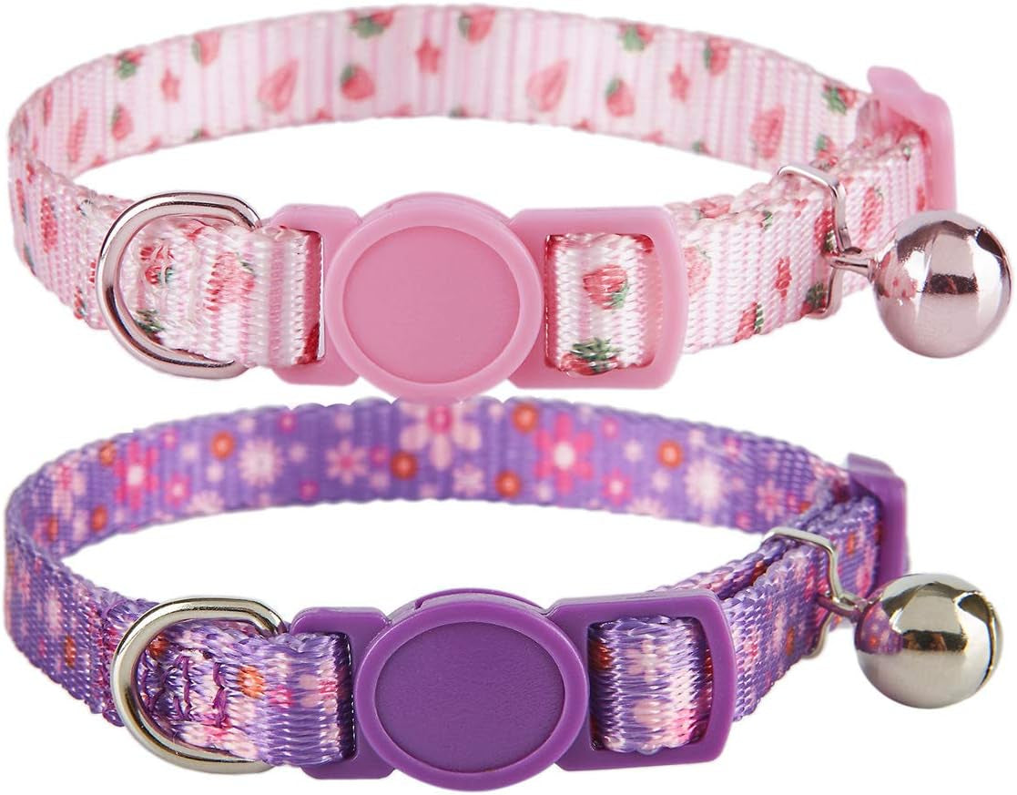 Cotton Bowtie Cat Collar with Bell 2 Pack Adjustable Breakaway Kitten Collars with Removeable Bow Pink Girl Cat Collars