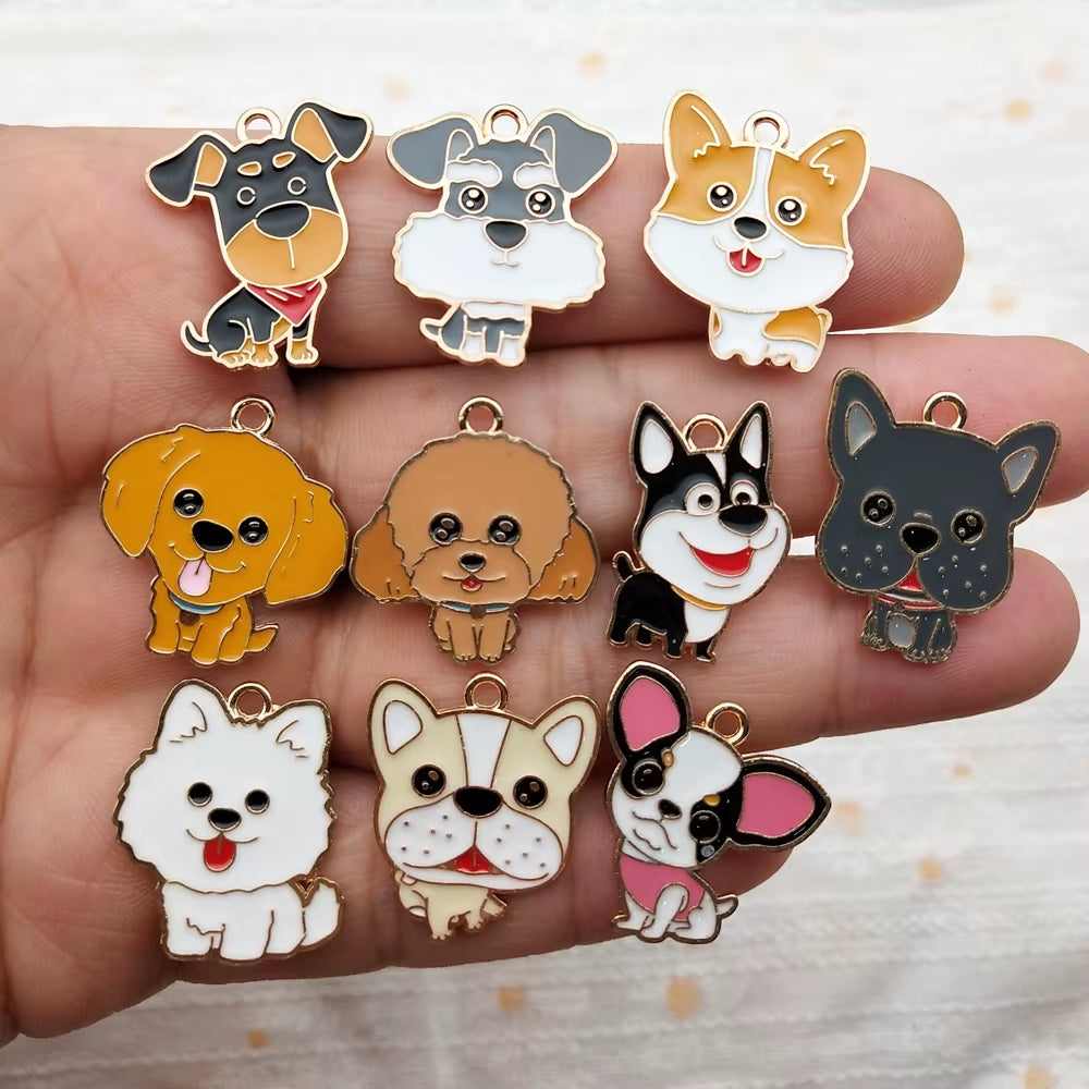 10Pcs Dog Charm Jewelry Accessories Diy Making Craft Enamel Necklace Earring Pendant Keychain Charms Alloy Metal Gold Plated