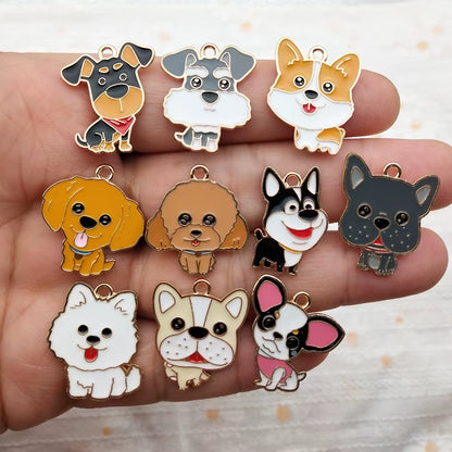10Pcs Dog Charm Jewelry Accessories Diy Making Craft Enamel Necklace Earring Pendant Keychain Charms Alloy Metal Gold Plated