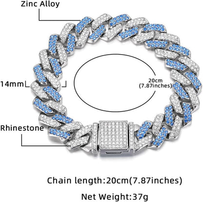 Blue Dog Chain Collar, Bling Diamond Cuban Link Puppy Collar Glitter Rhinestone Cat Collars for Small Medium Large Pet Dogs, 8-Inch