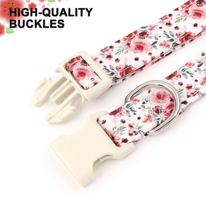 Floral Nylon Dog Collars with Quick Fit Buckle Adjustable for Girl Small Medium Large Dogs