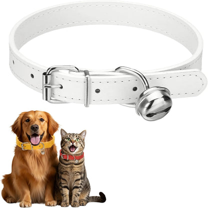 Dog Collar with Bell, Pu Leather Cat Collars Pet Basic Soft Padded Adjustable Buckle, 14.5" (Blue, 1 Pcs), Intended for Teacup/Little Dog/Kitten Cats/Small Animals