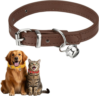 Dog Collar with Bell, Pu Leather Cat Collars Pet Basic Soft Padded Adjustable Buckle, 14.5" (Blue, 1 Pcs), Intended for Teacup/Little Dog/Kitten Cats/Small Animals