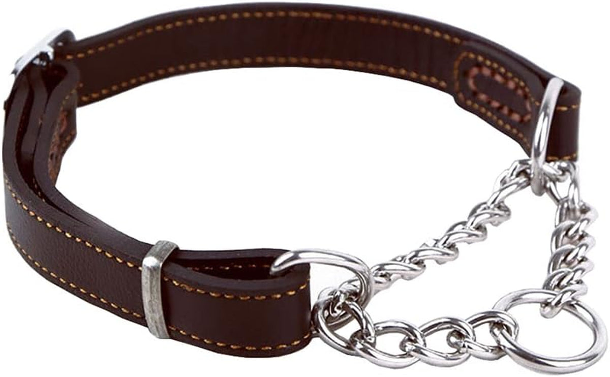 Soft Leather Martingale Dog Collar with Stainless Steel Chain | No-Pull Anti-Slip Design for Medium & Large Dogs