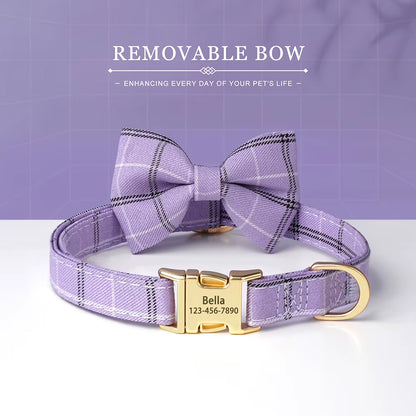 Custom Dog Collar Nylon Puppy Dog Collars with Cute Bowknot Engraved Pet Necklace Dog Collars for Small Medium Dogs Chihuahua