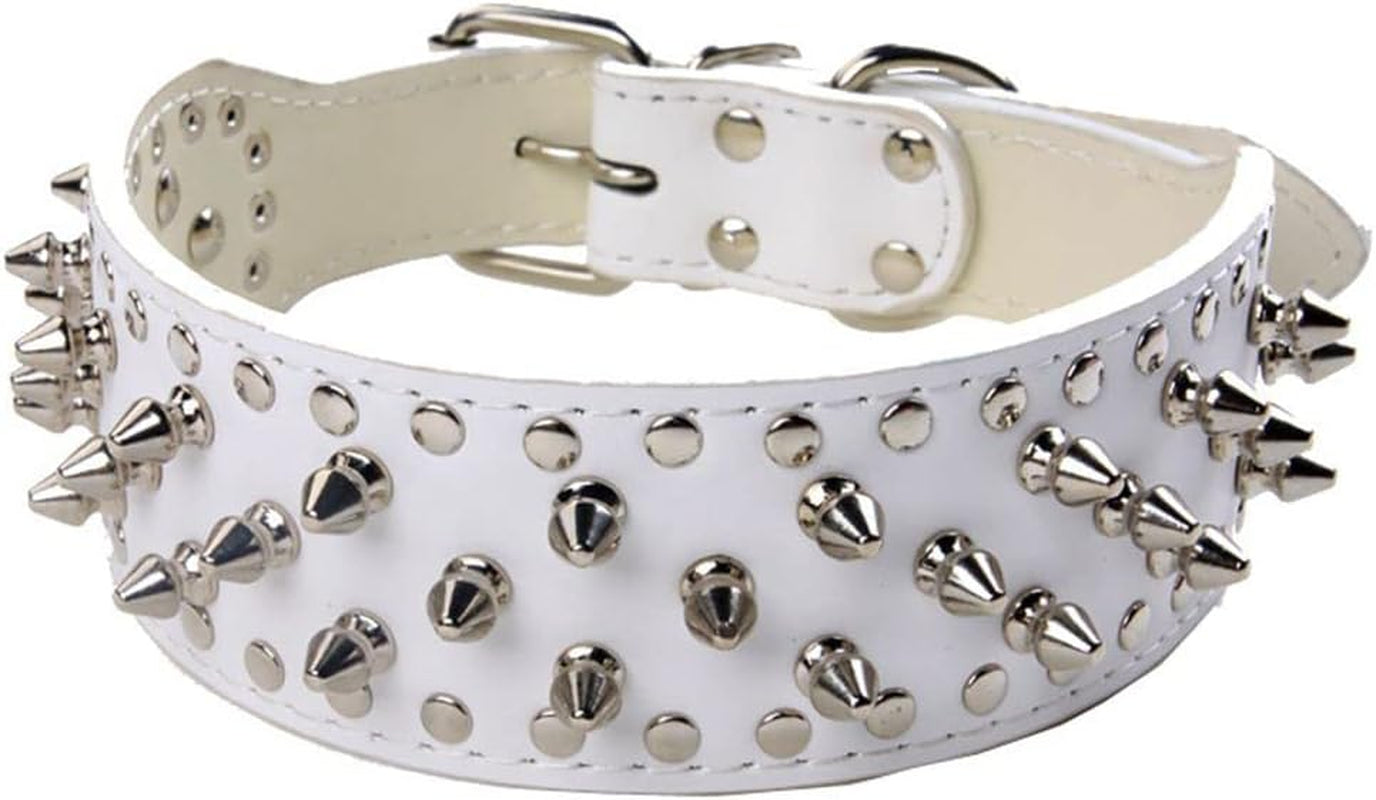 Spiked Studded Dog Collar, PU Leather Dog Collar, Adjustable Pet Collars for Medium or Large Breed Pet (L, Gold Brown2)