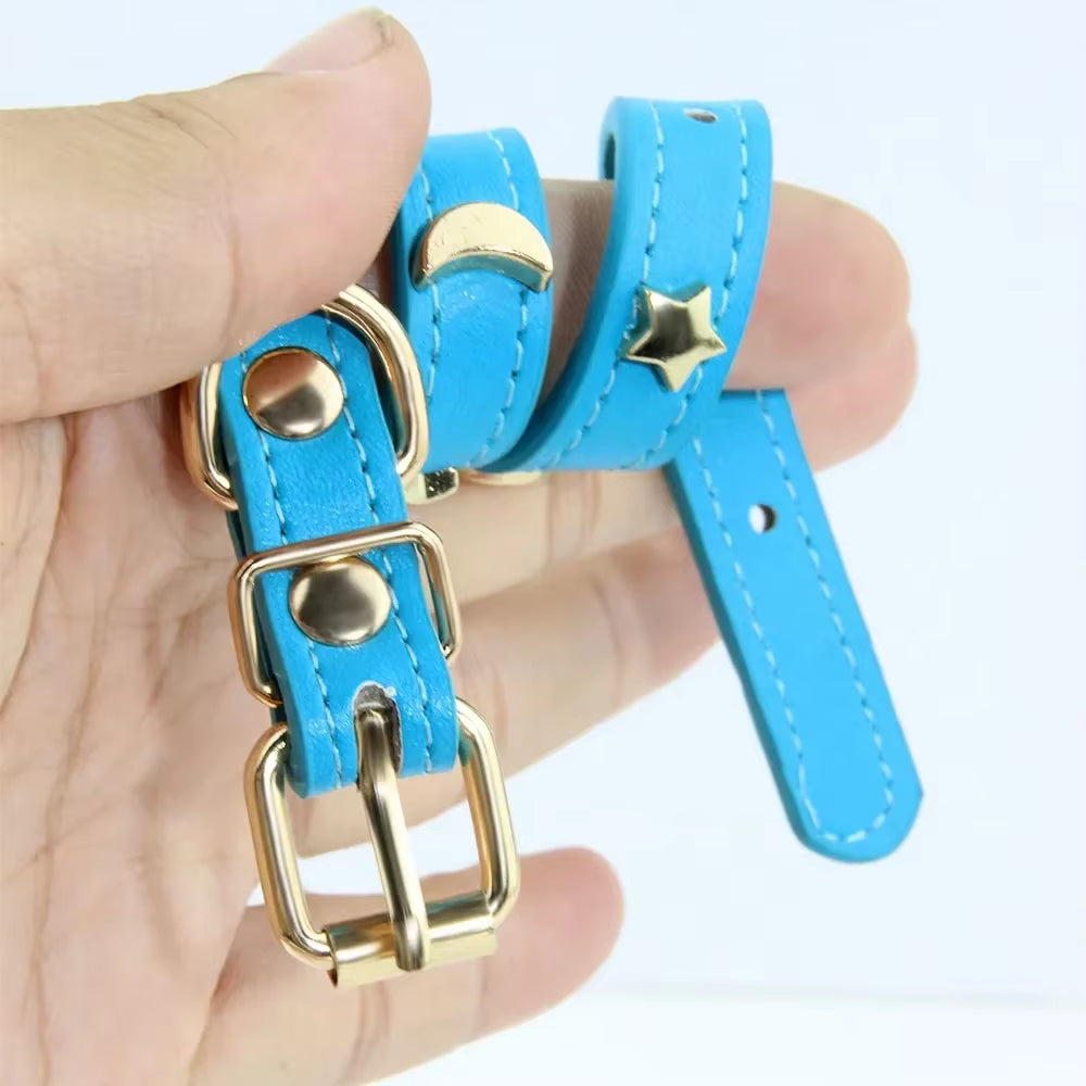 Cute Cat Collar Soft Leather Pet Collars for Small Dog Kitten Puppy Necklace Cat Accessories Star Moon Rivets Decoration XS-M