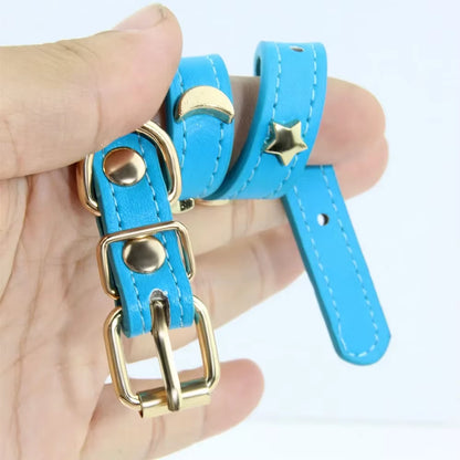 Cute Cat Collar Soft Leather Pet Collars for Small Dog Kitten Puppy Necklace Cat Accessories Star Moon Rivets Decoration XS-M