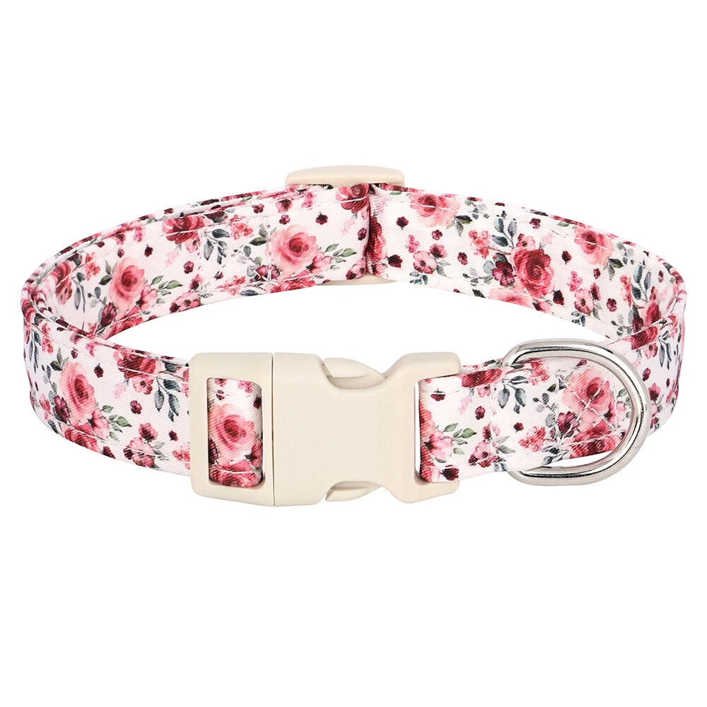 Floral Nylon Dog Collars with Quick Fit Buckle Adjustable for Girl Small Medium Large Dogs
