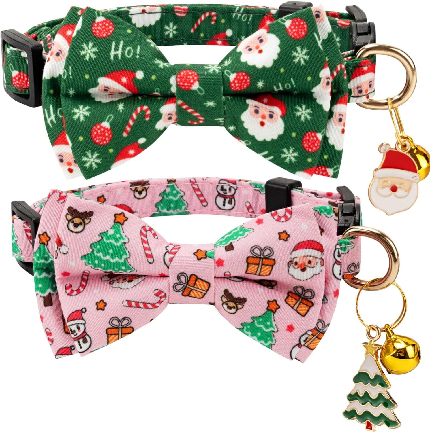 2 Pack Cotton Cat Collar with Bow Tie and Bell for Male Female Cats,Soft Fancy Breakaway Kitty Kitten Collar with Ghost& Pumpkin Patterned Design for Boy Girl Cats. (Cow&Heart)