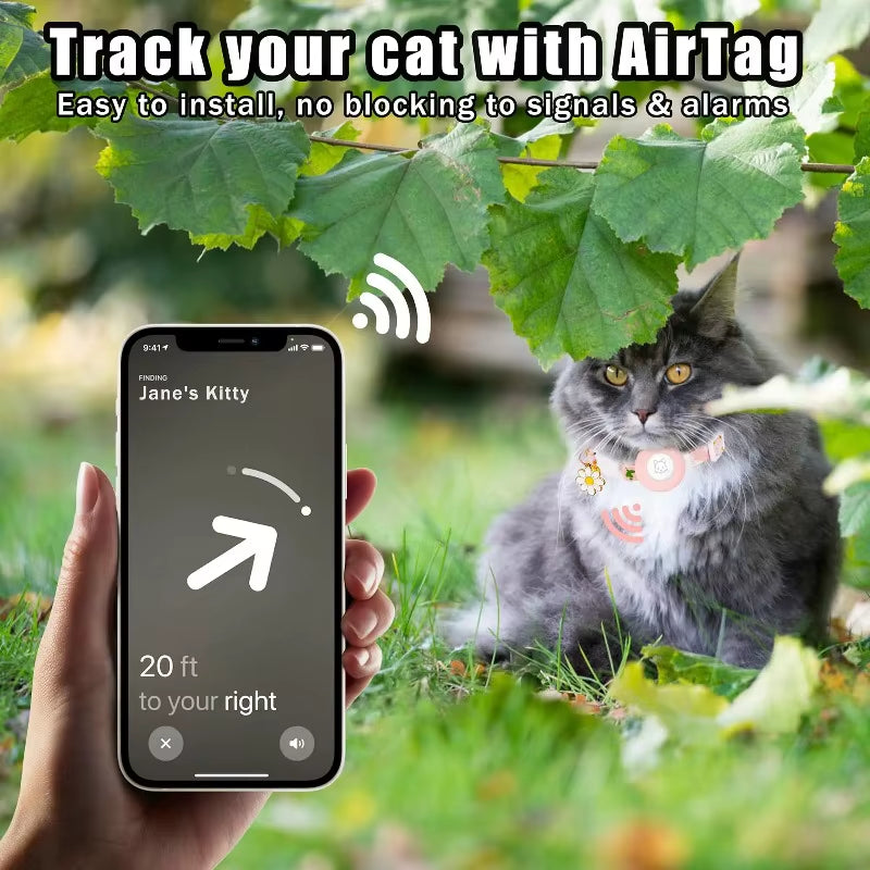 Airtag Case Cat Collar Kitten with Bells and Flower Charm Tracker Adjustable Collars for Kitties and Puppies anti Lost Locator