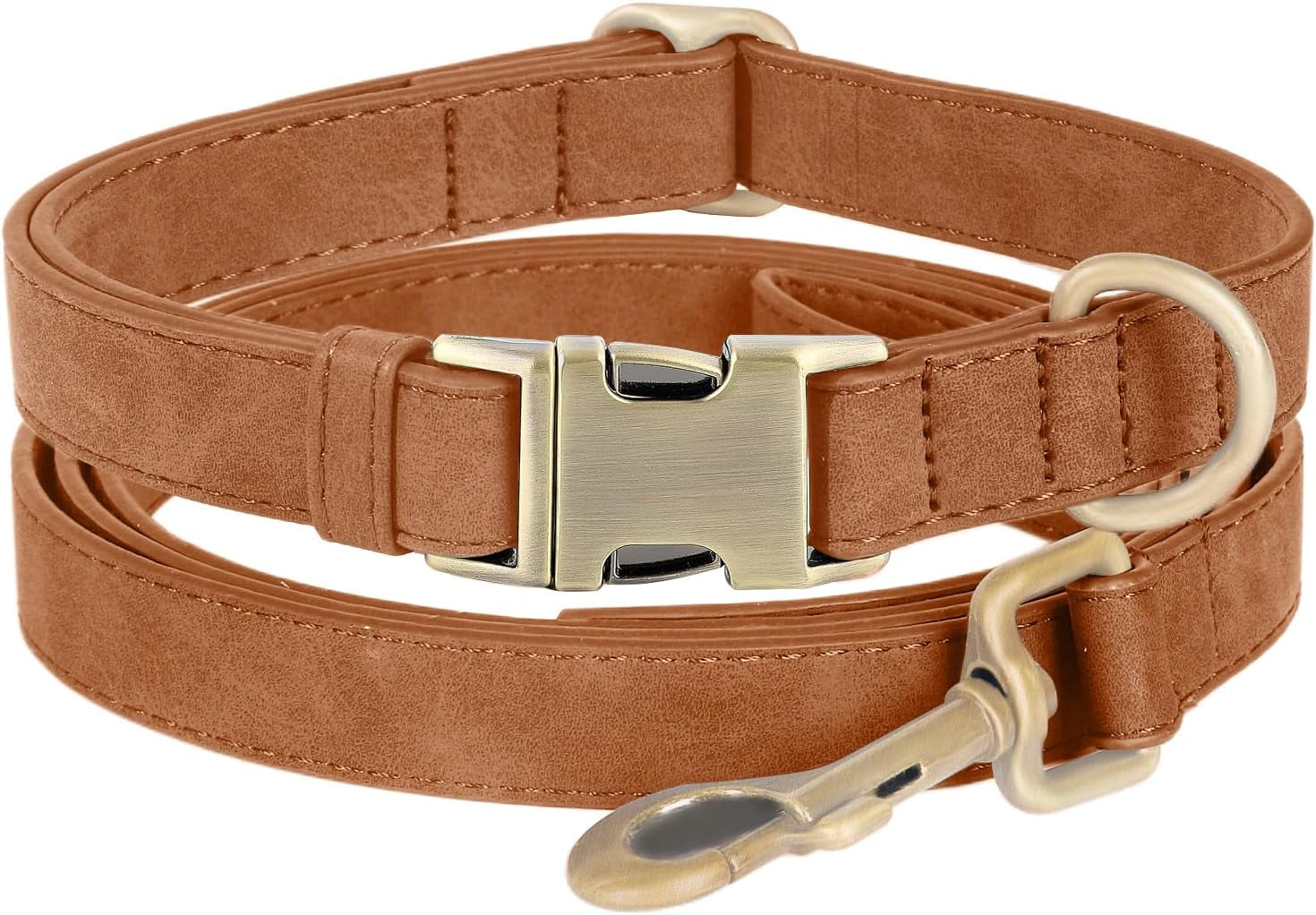 Genuine Leather Dog Collar - Adjustable Pet Collar with Quick Release Metal Buckle, Soft Skin Friendly Real Leather Collar for Small, Medium, Large Dogs (Dark Green Collar + Rope, M：Fit 12-20" Neck)