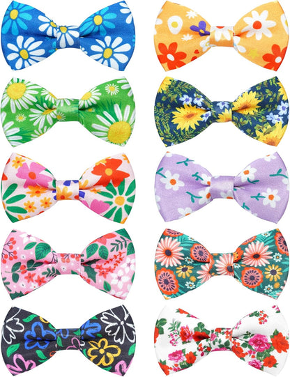 10 Pack Plaid Small Dog Bow Ties Sliding Collar Attachments Puppy Cats Classic Bowties for Medium Dogs Rainbow Bowknots Christmas Party Holiday Pet Grooming Accessories(Small)