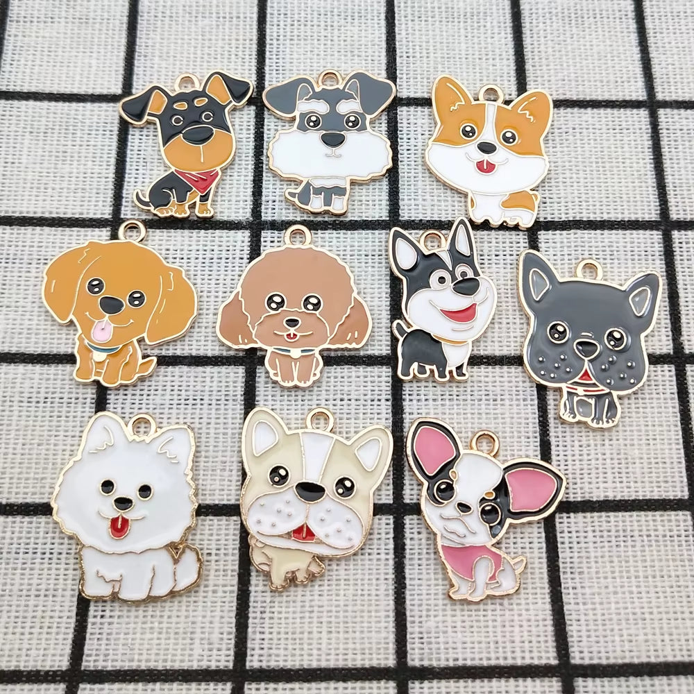 10Pcs Dog Charm Jewelry Accessories Diy Making Craft Enamel Necklace Earring Pendant Keychain Charms Alloy Metal Gold Plated