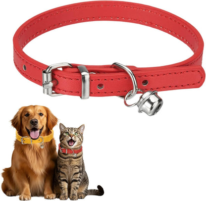 Dog Collar with Bell, Pu Leather Cat Collars Pet Basic Soft Padded Adjustable Buckle, 14.5" (Blue, 1 Pcs), Intended for Teacup/Little Dog/Kitten Cats/Small Animals