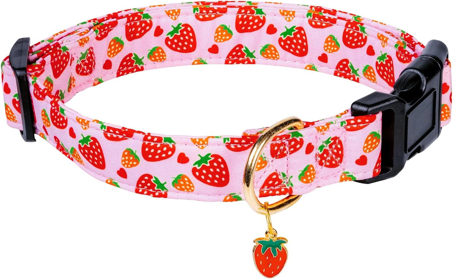 Cute Cotton Dog Collar for Small Medium Large Dogs Special Design Cute Pink Strawberry with Pendant for Girl Female Dogs Soft Adjustable Strawberry Puppy Collars for Girl Female Dogs Pet Collar