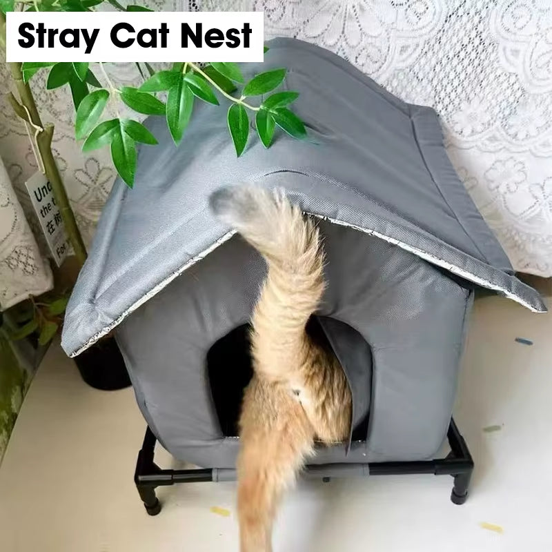 Stray Cat Dog House Waterproof Elevated Kitty Pet House Pad Outdoor Winter Warm Pet Cave Washable Weatherproof Cat Shelter