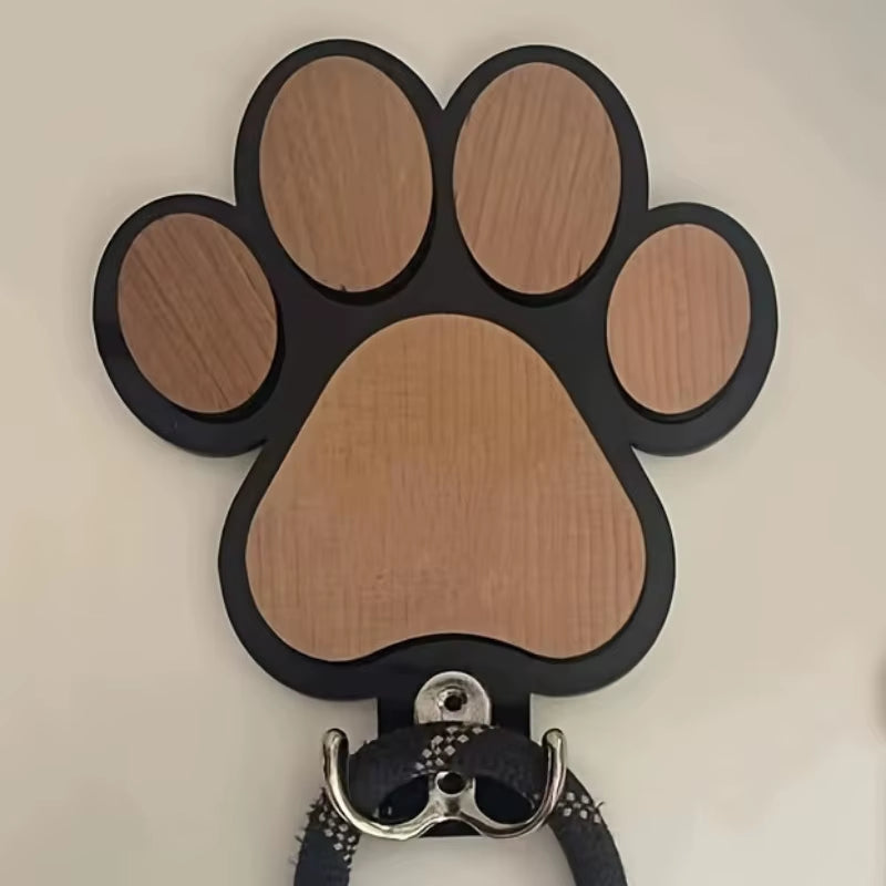 Wooden Paw Print Dog Leash Hanger Wall Hook - Claw Design Coat & Collar Holder for Dog Lovers Unique Pet Gift