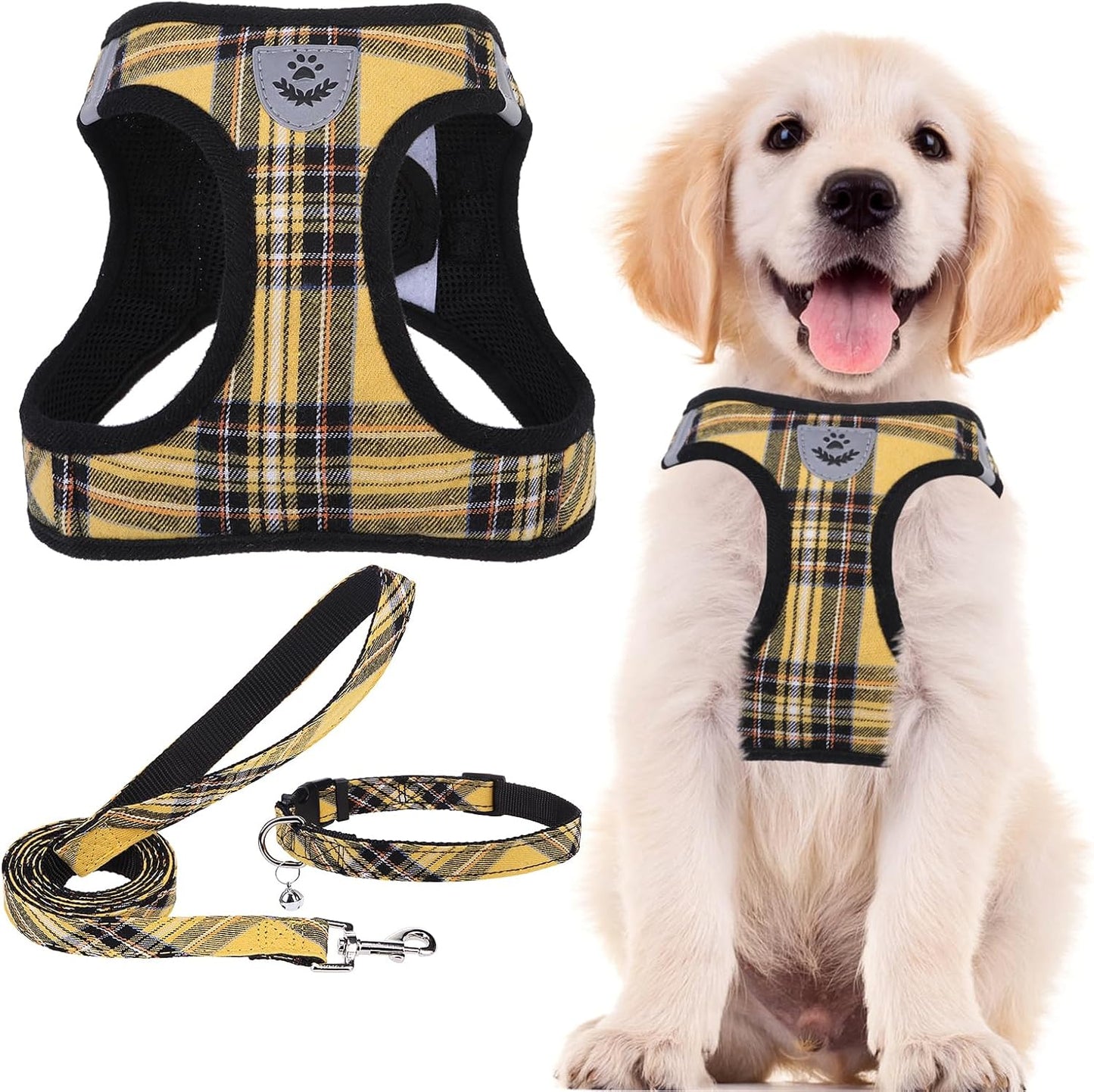 Adjustable Pet Harness Collar &Leash Set Step in for Small Dogs Puppy &Cats Outdoor Training &Running, Soft Mesh Padded Reflective Vest Harness,M: Chest Girth: 16-18In Collar: 11.8-15.7In